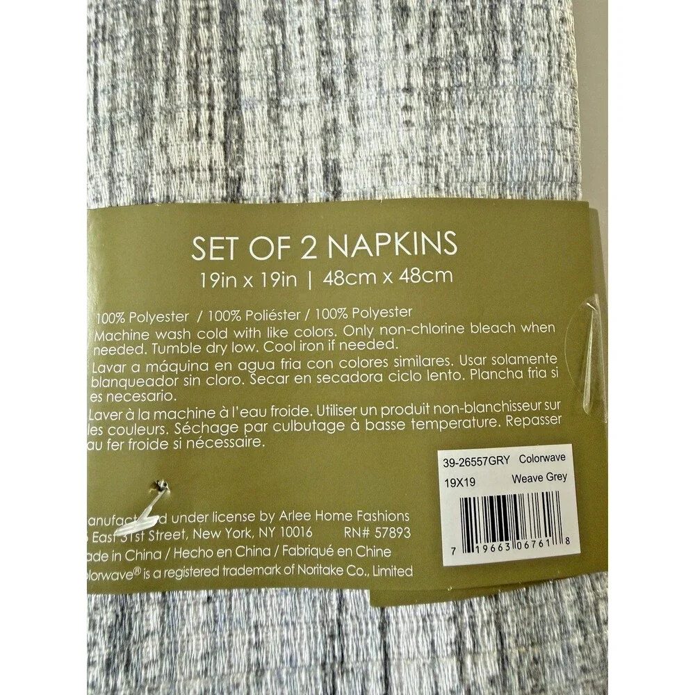 Noritake Colorwave Fabric Napkins Weave Grey 19x19 Inch Set of 4 Machine Wash